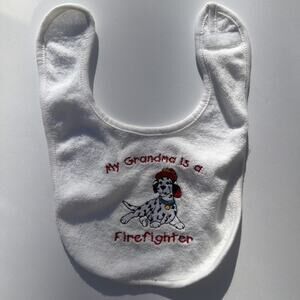 Bib My Grandma is a Firefighter Dalmatian Dog Embroidered Terry Cloth Baby Gift